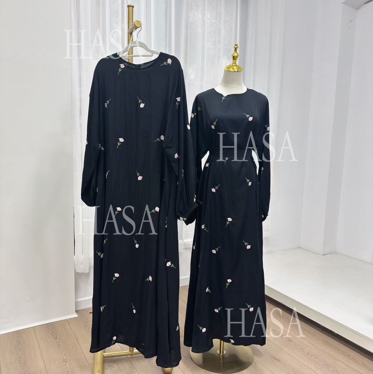 LUMAYA5871 Flower Embroidered Two-piece Dress | Elegant Swing + Belt Design