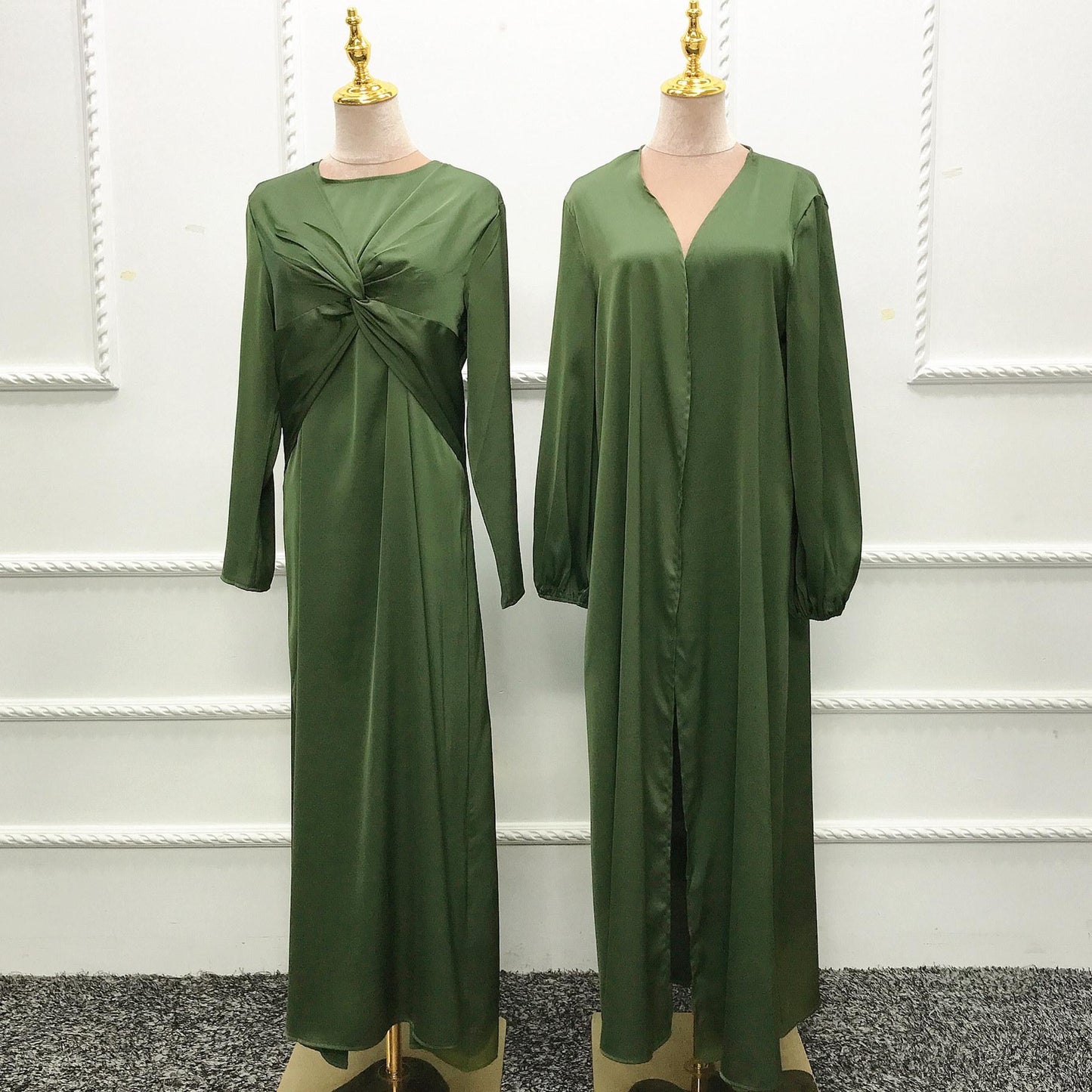 LUMAYA10061 Fashion solid colour two-piece dress cardigan set Abaya