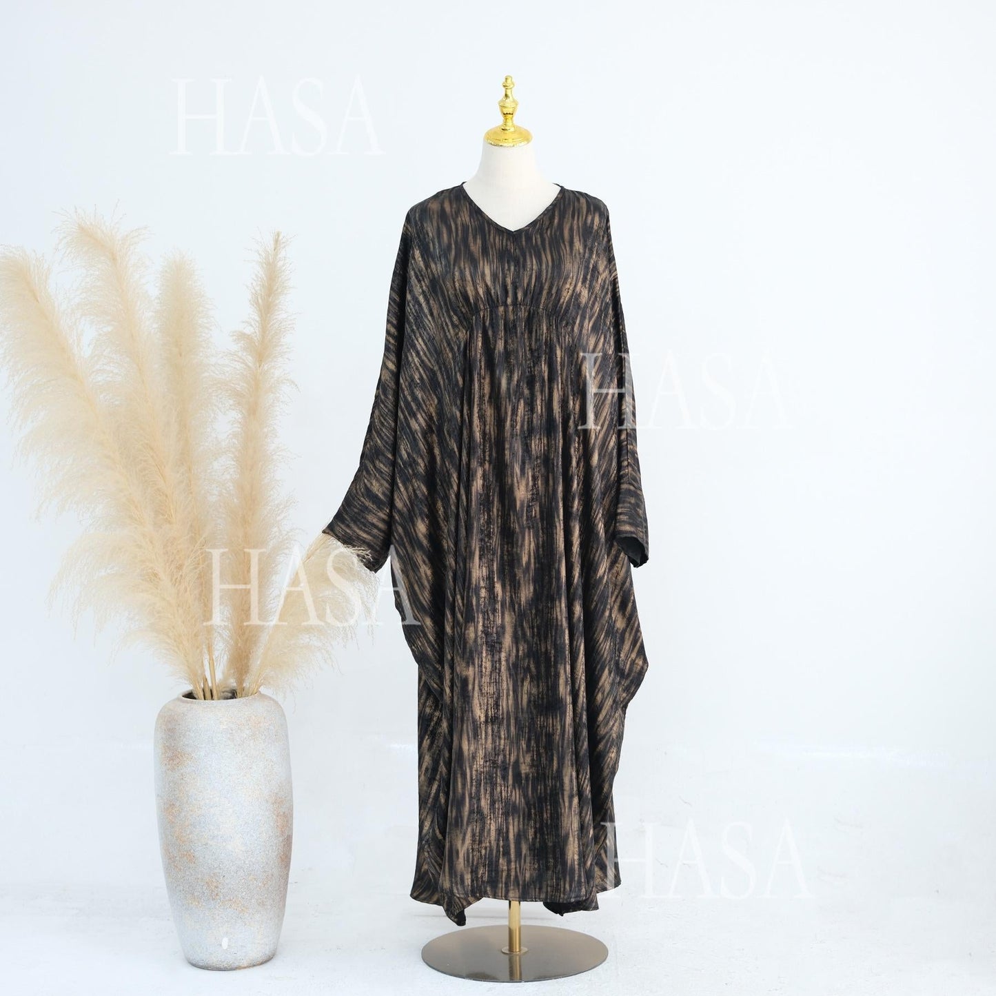 LUMAYA6566 Long-sleeved Printed Batwing Sleeve Loose Dress