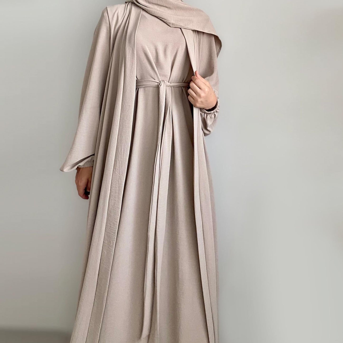 LUMAYA LUMAYA0995 3pcs Cardigan+without  Sleeves Inner Dress+Hijab