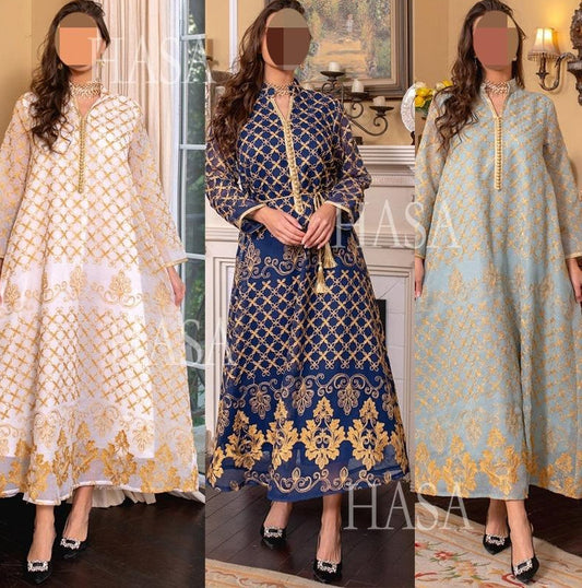 LM6640 Elegant Openwork Embroidered Abaya Long Dress