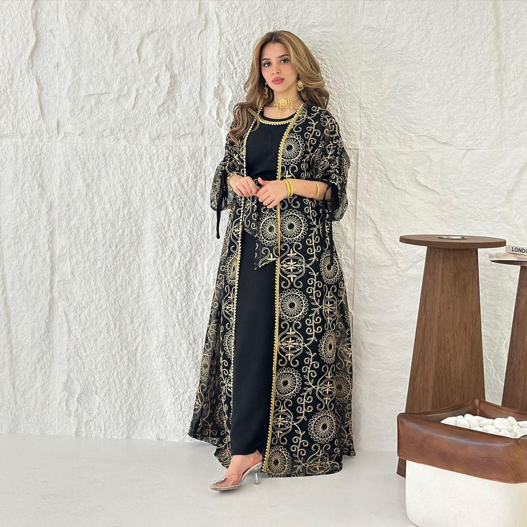 LM6653 Embroidered Robe Two-piece Set, Elegant and Lightweight Design.