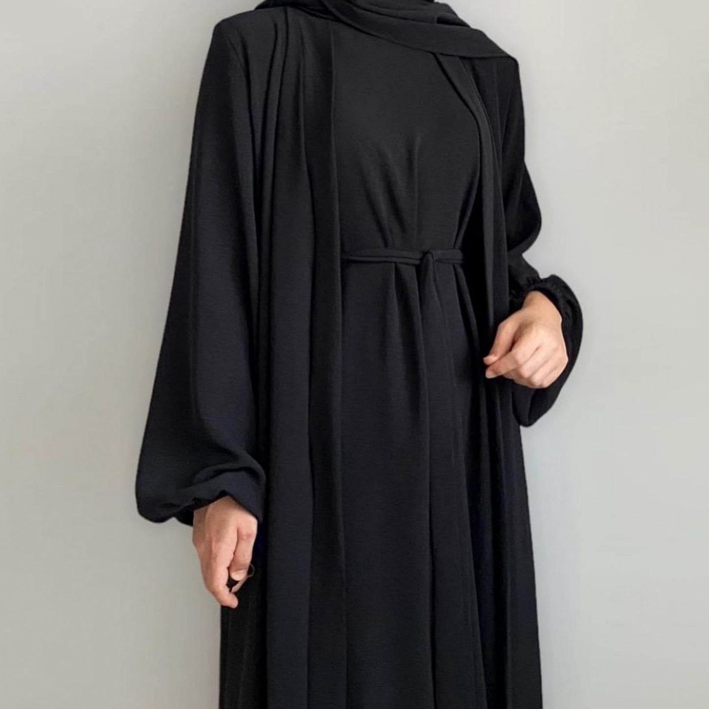 LUMAYA LUMAYA0995 3pcs Cardigan+without  Sleeves Inner Dress+Hijab