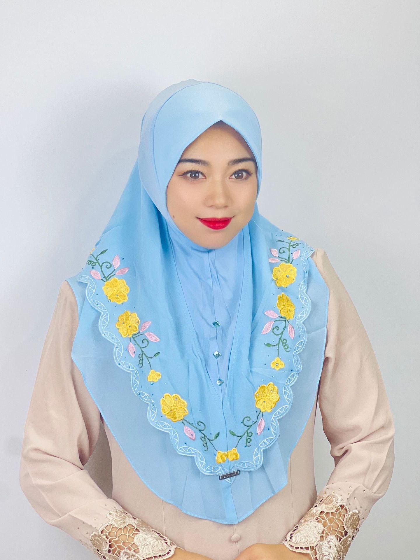 LUMAYA LM1105 Double Layered Floral Embroidered Lace Headscarf for Women
