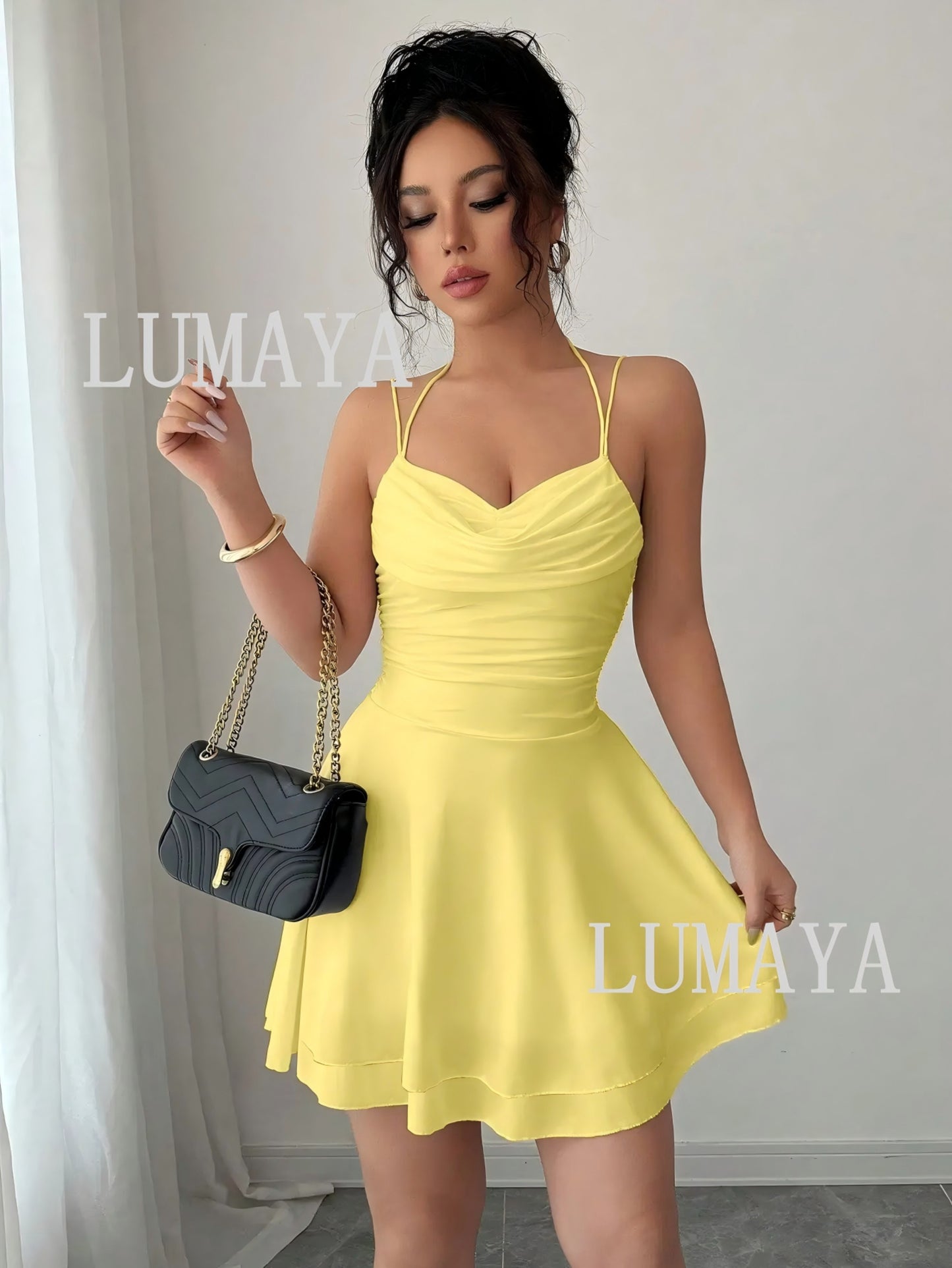 LMA001 Women's Ruched Sleeveless Backless Mini Dress | Sexy Bodycon Dress for Party, Summer & Special Occasions