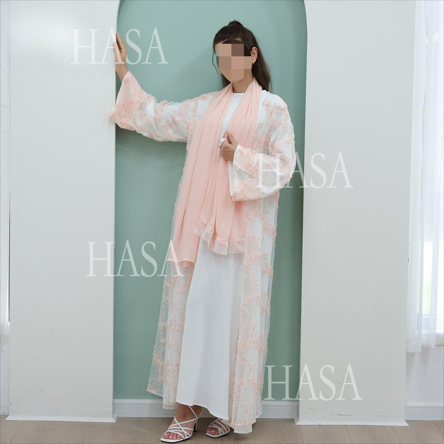 LM6622 3D flower mesh cardigan (optional headscarf and inner layer)