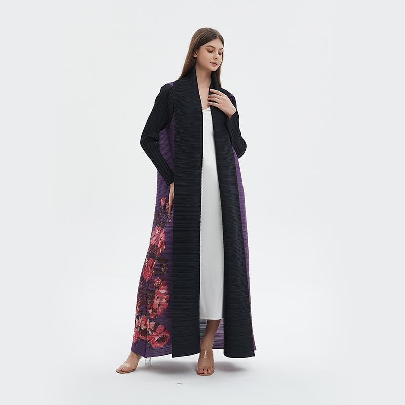 LUMAYA6724 Amethyst Bloom | Purple & Black Abaya with Floral Print Panel