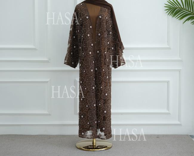 LUMAYA6625 Dreidimensionale, Perlenbesetzte Strickjacke Mit Blumenmuster, Die Mit Einer Inneren Schicht Oder Einem Kopftuch Kombiniert Werden Kann.