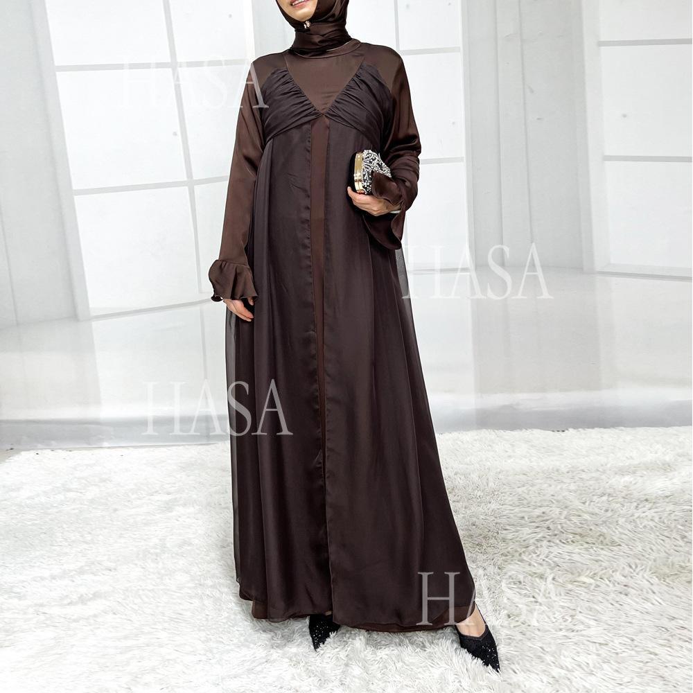 LUMAYA5858 Elegant Bright Satin Robe (without Headscarf), Clever Splicing Creates Multi-faceted CLUMAYArm