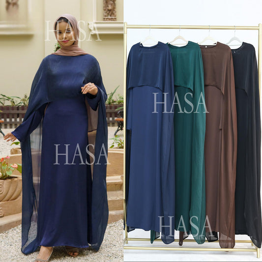 LUMAYA5870 Elegant drape two-piece robe dress-Light luxury street style abaya girl