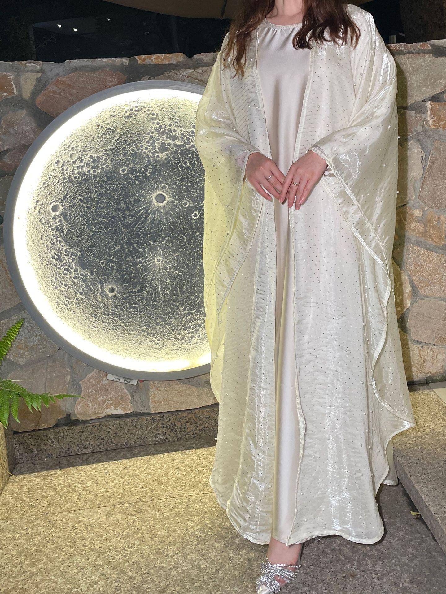 LUMAYA6540 Elegant Rhinestone Abaya Two-Piece Set with Outer Cape