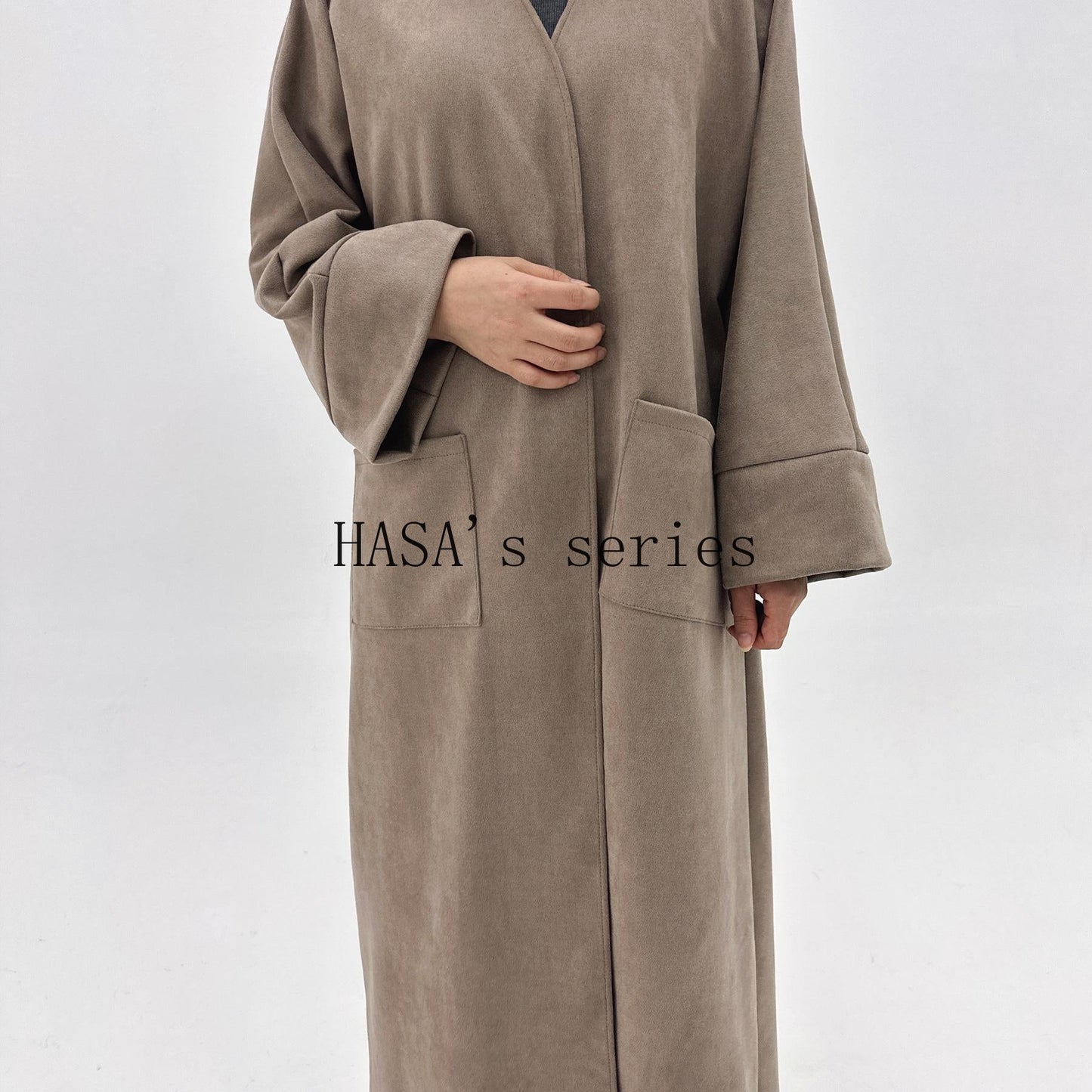 LUMAYA5148 Suede-textured, Simple Cardigan-style Long Robe, A Loose and Comfortable Dress for Autumn and Winter.