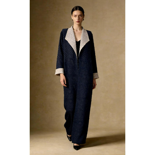 LUMAYA6702 Midnight Elegance Navy Abaya with Contrast Collar