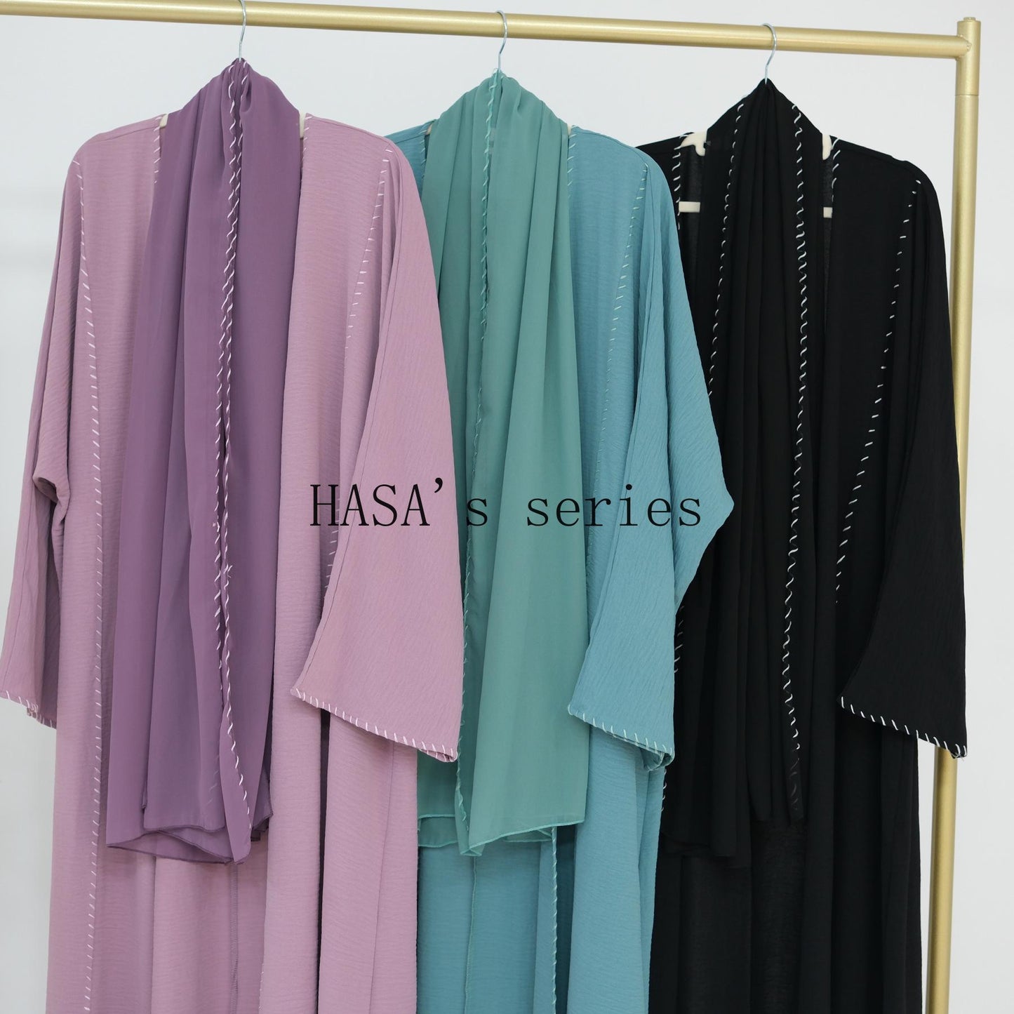 LUMAYA4843 Simple Cardigan and Headscarf Two-piece Set.