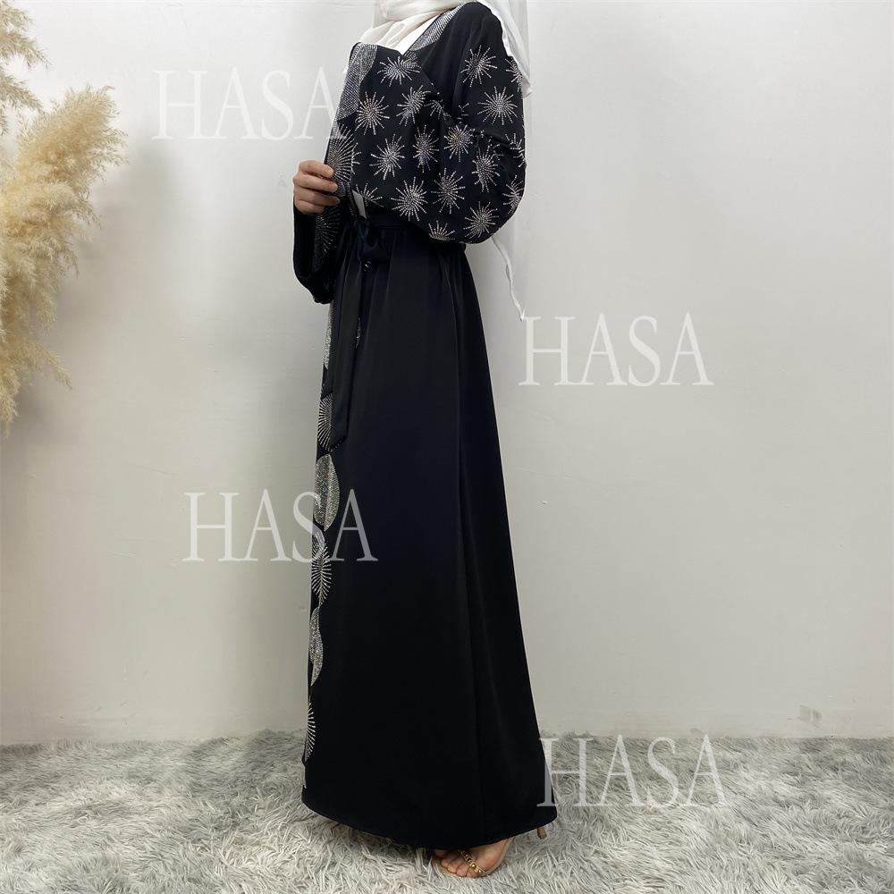 LM6588 Black Cardigan Dress with Rhinestone Embellishment and Pockets