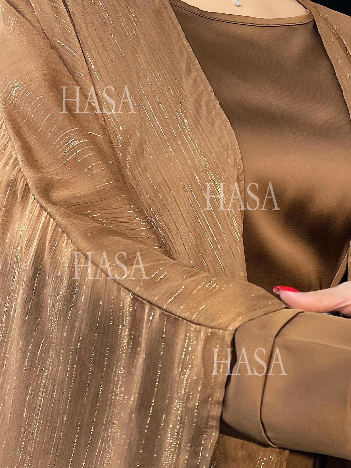 LM6571 Gold embellished long Abaya skirt set