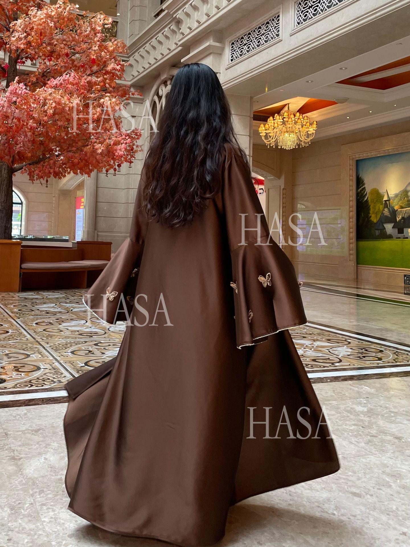 LUMAYA6480 Satin Butterfly Embroidered Dress Robe, Cardigan Two-piece Design