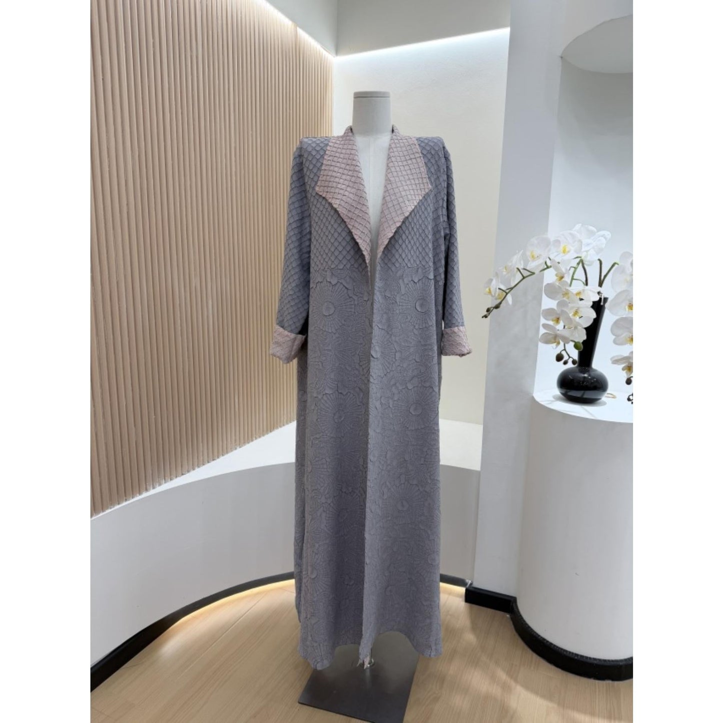 LUMAYA6702 Midnight Elegance Navy Abaya with Contrast Collar
