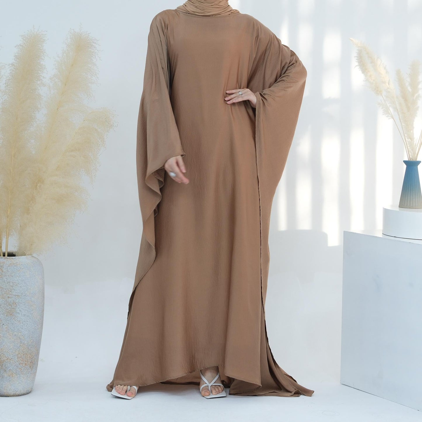 LUMAYA LM1174 Waist Raging Bat Sleeves Dress Crepe Kaftan