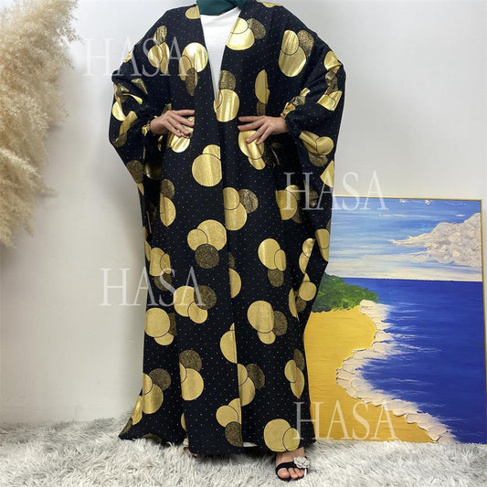 LM6587 Gilded Pattern Cardigan Robe with Bat Sleeves and Loose Flowing Design