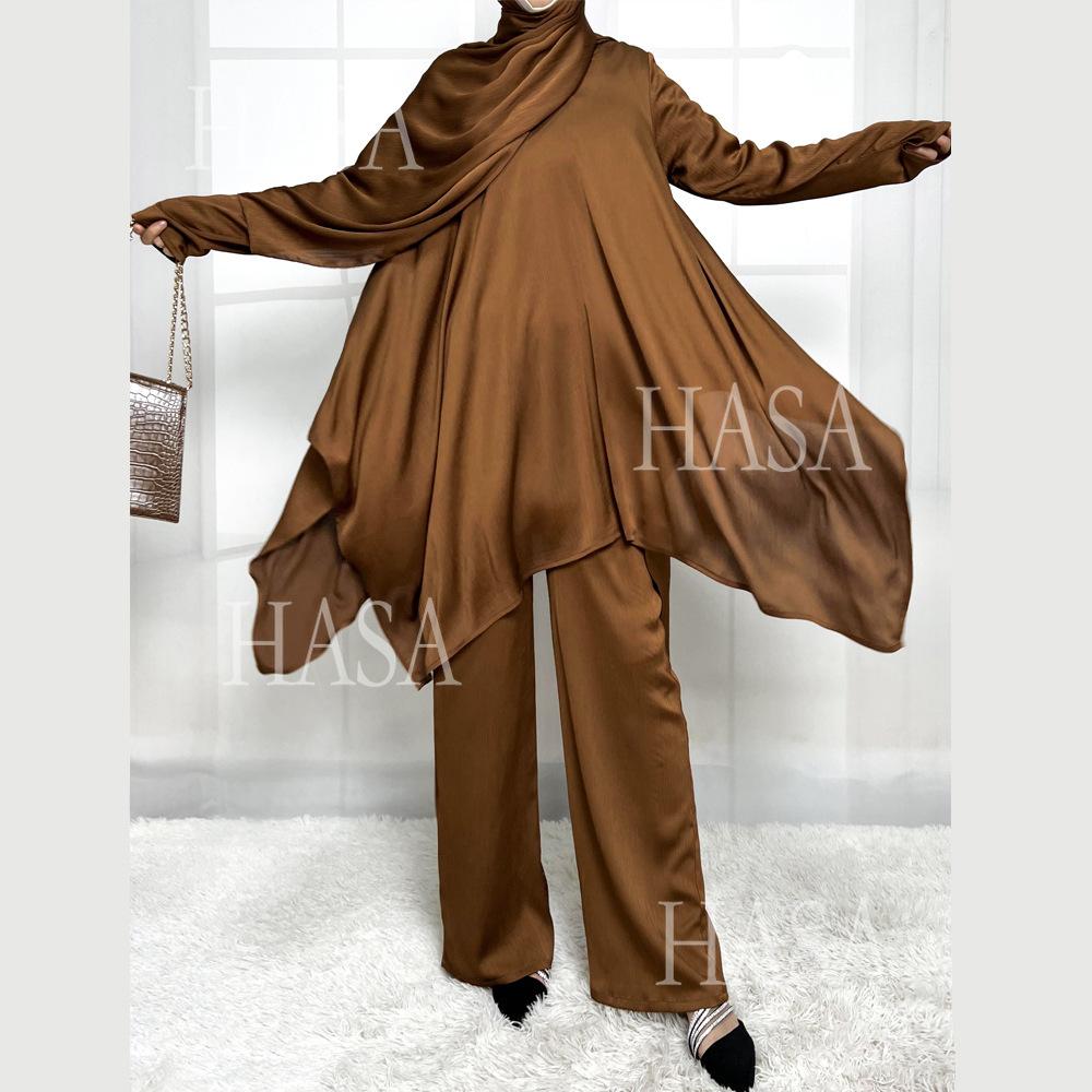 LUMAYA5854 High-end crepe linen two-piece robe, irregular design shows fashion(Headband not included)