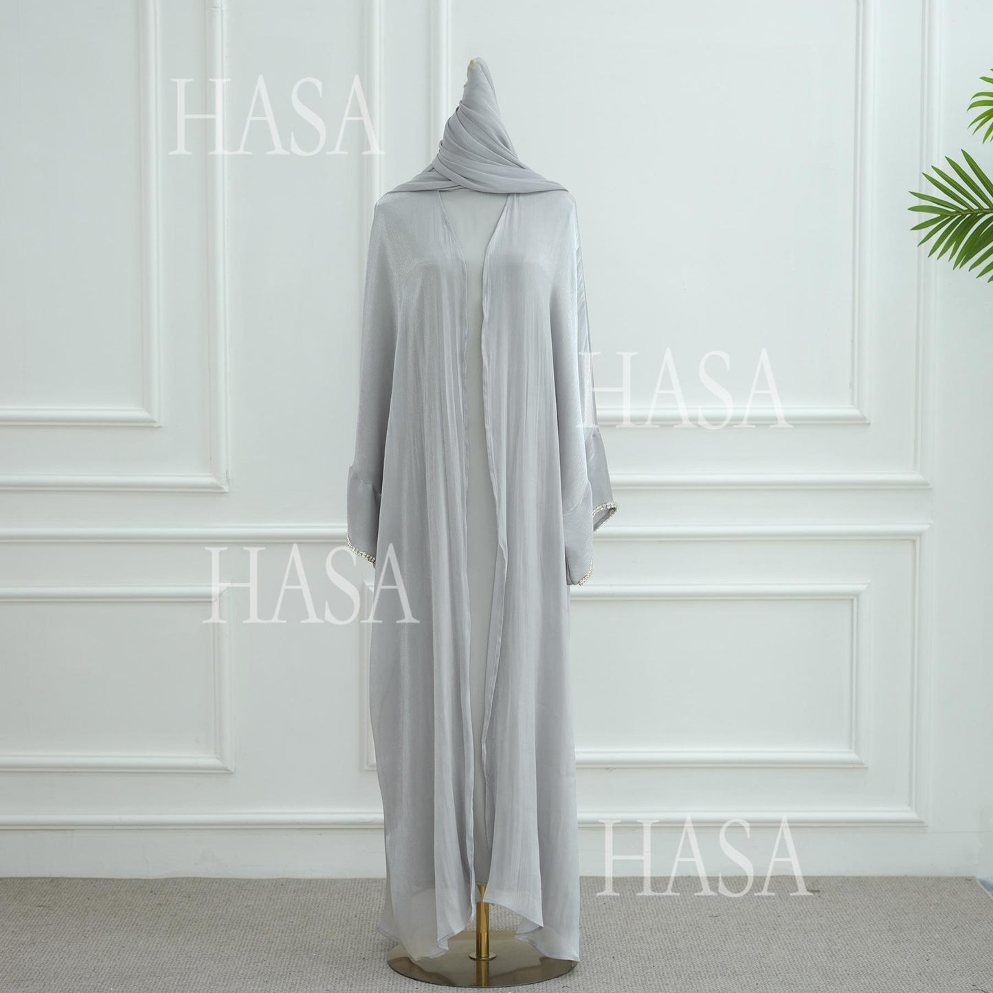 LUMAYA6553  Two-Piece Solid Abaya with Beaded Details and Matching Scarf Option