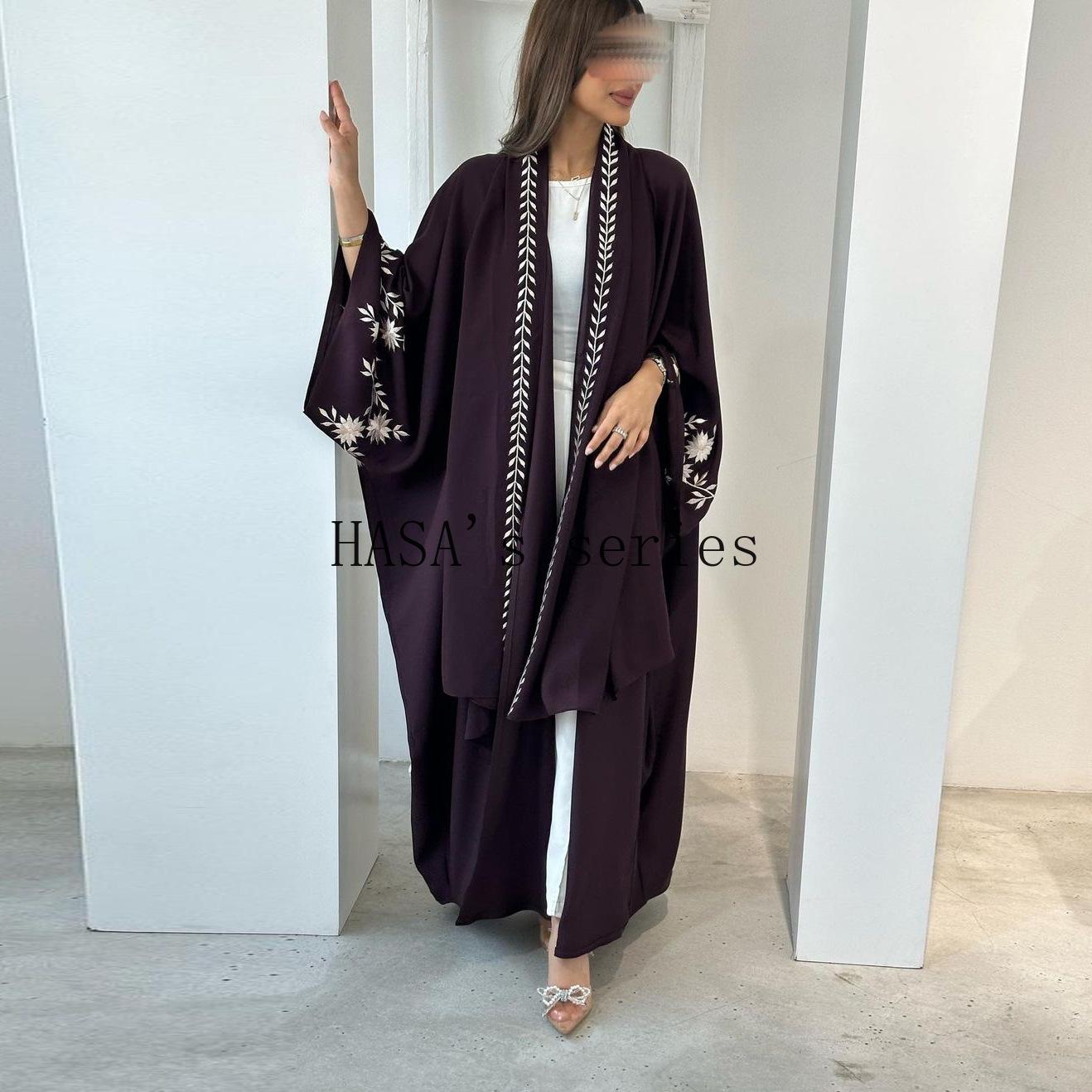LUMAYA5099 Rhinestone-embellished Beaded Cardigan-style Robe, A High-quality Two-piece Set with A Matching Headscarf Design.