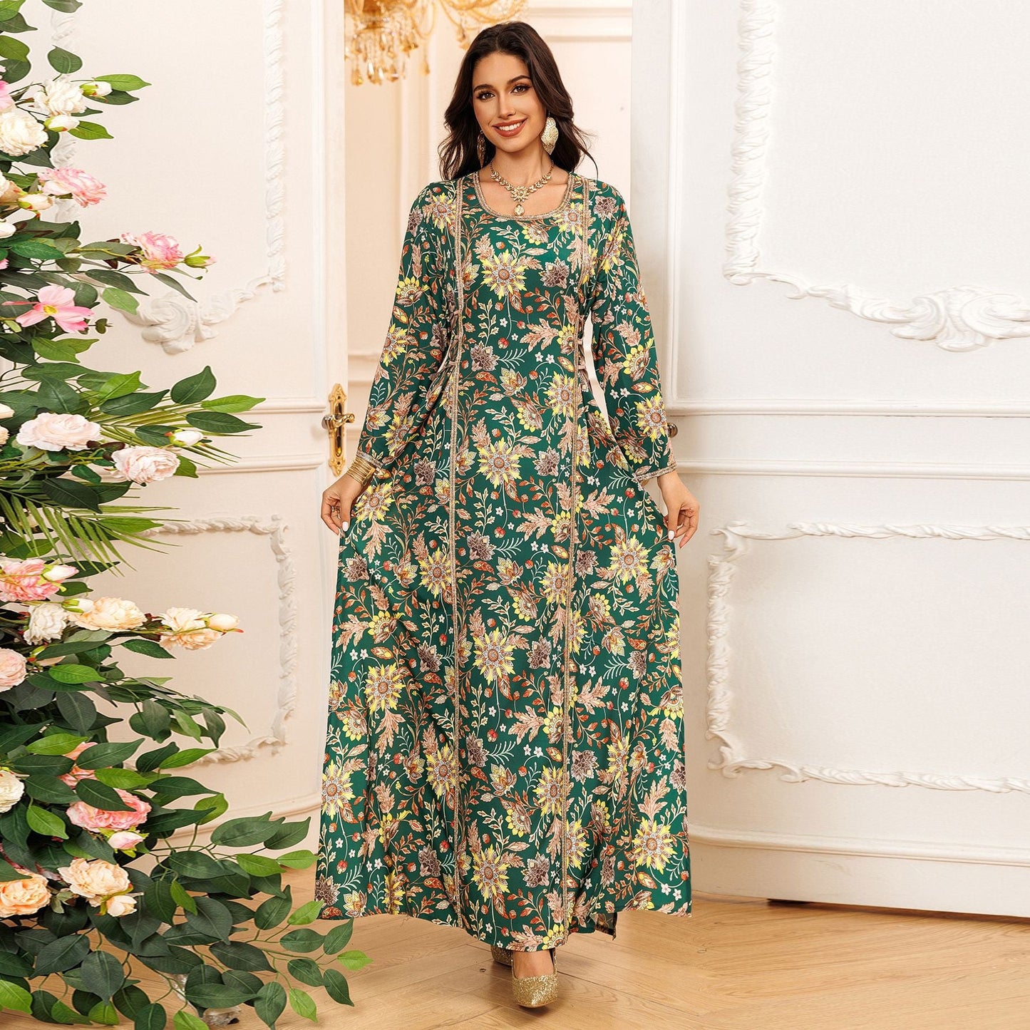 LM6641 Printed Rhinestone Long Dress