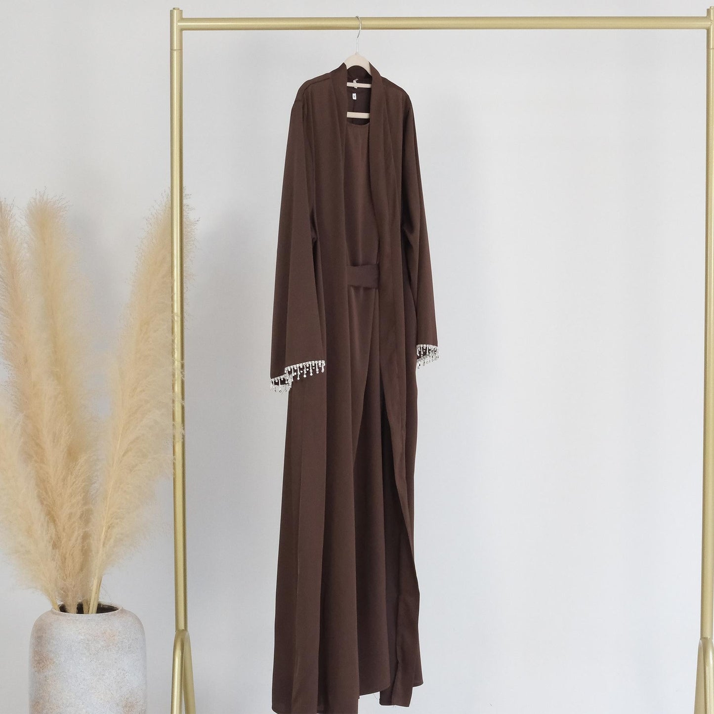 LUMAYA LUMAYA1047 1pcs Solid Color Beaded Cardigan Robe