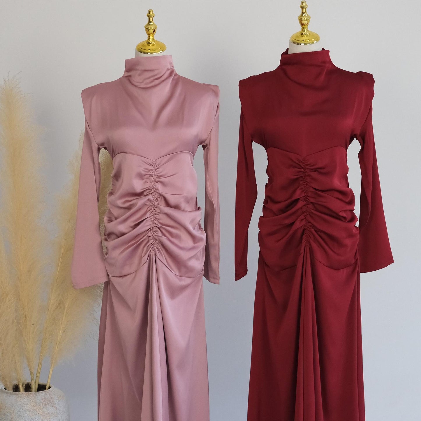 LUMAYA LUMAYA1020 Solid Color High Neck Slimming Robe Dress