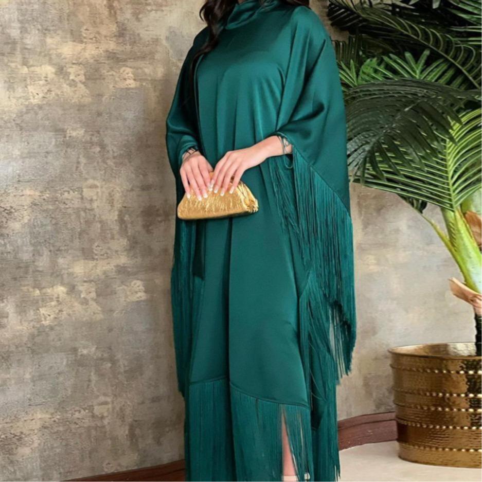 LUMAYA0467 Ladies Dolman Sleeve Tassel Kaftan High Fashion Dress modest party dress