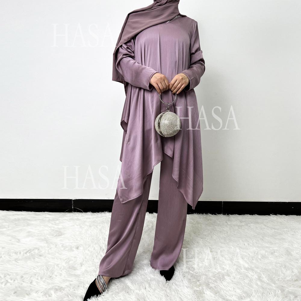 LUMAYA5854 High-end crepe linen two-piece robe, irregular design shows fashion(Headband not included)