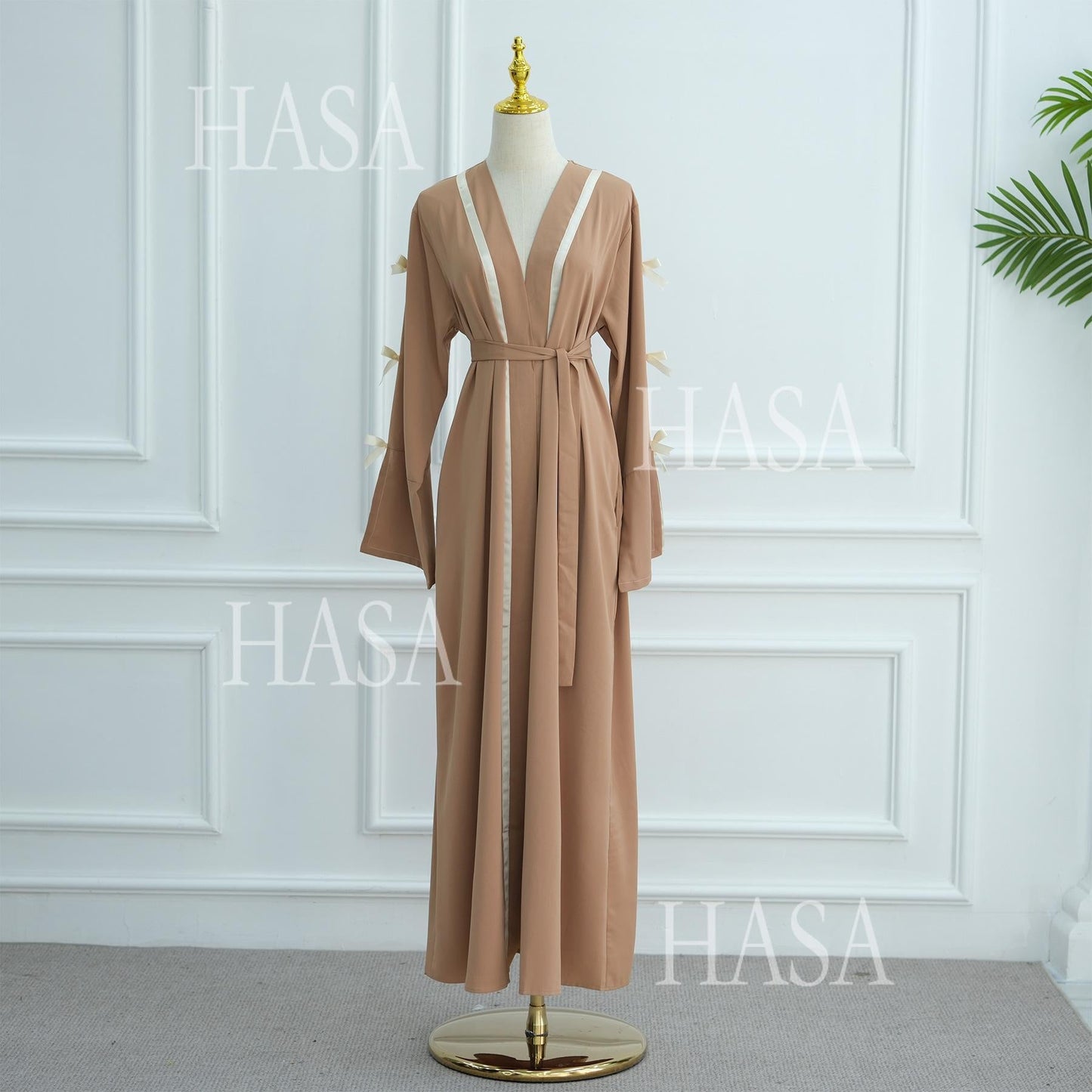LUMAYA6520 Cardigan-Morgenmantel Mit Schleife (Kopftuch Nicht Inbegriffen)