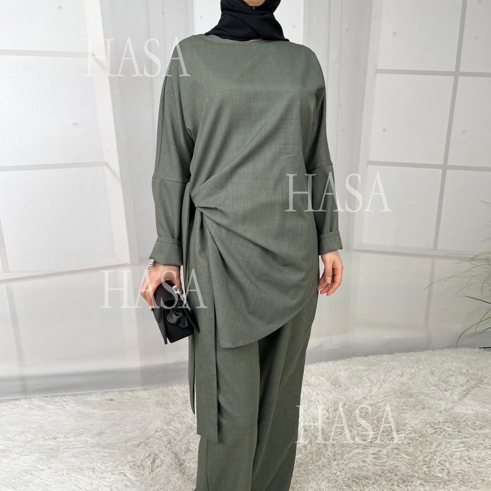 LUMAYA5856 High-end Imitation Linen Two-piece Suit (excluding Headscarf), Fashionable and Comfortable New Experience