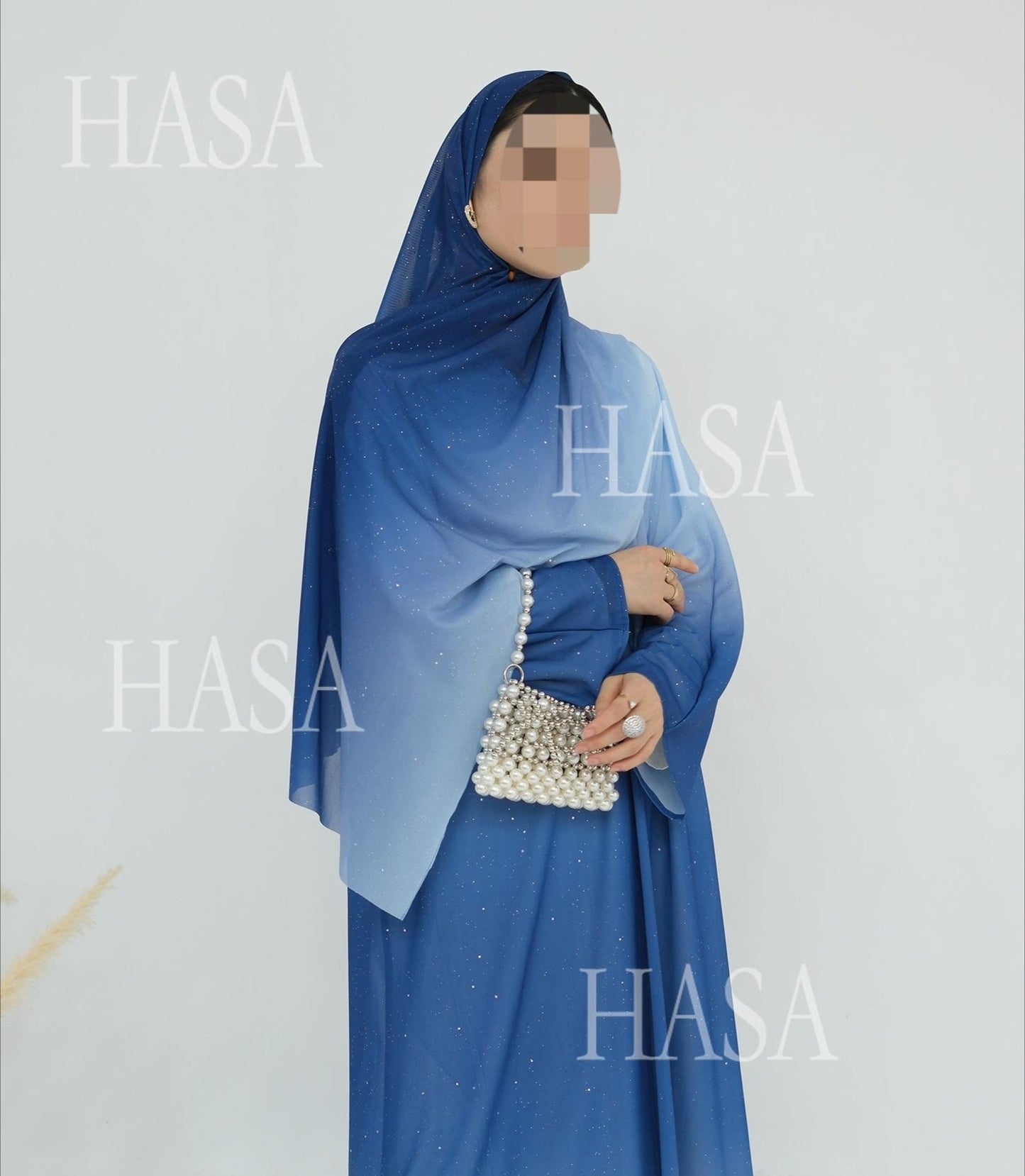 LM6617 Gradient Color Long Cardigan Two-Piece Set (Including Headscarf)