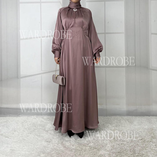 LUMAYA5859 High-end Silk Satin Robe (headscarf Not Included), Elegant Design Exudes Luxurious Texture