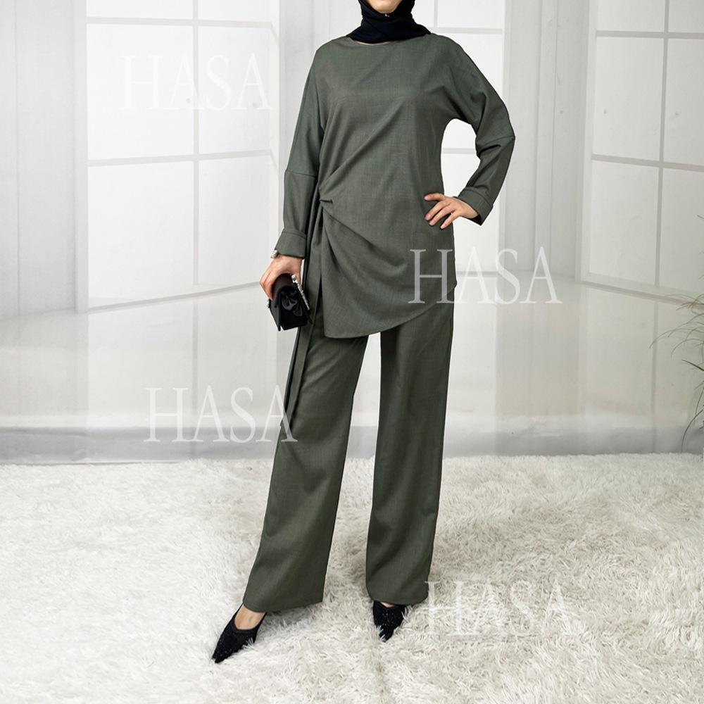 LUMAYA5856 High-end Imitation Linen Two-piece Suit (excluding Headscarf), Fashionable and Comfortable New Experience