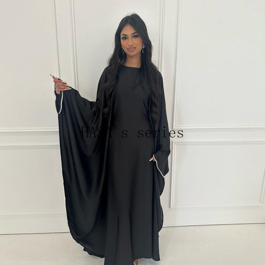 LUMAYA4841 A Minimalist, Beaded, Matte Satin Long Dress with A Subtle and Elegant Design.