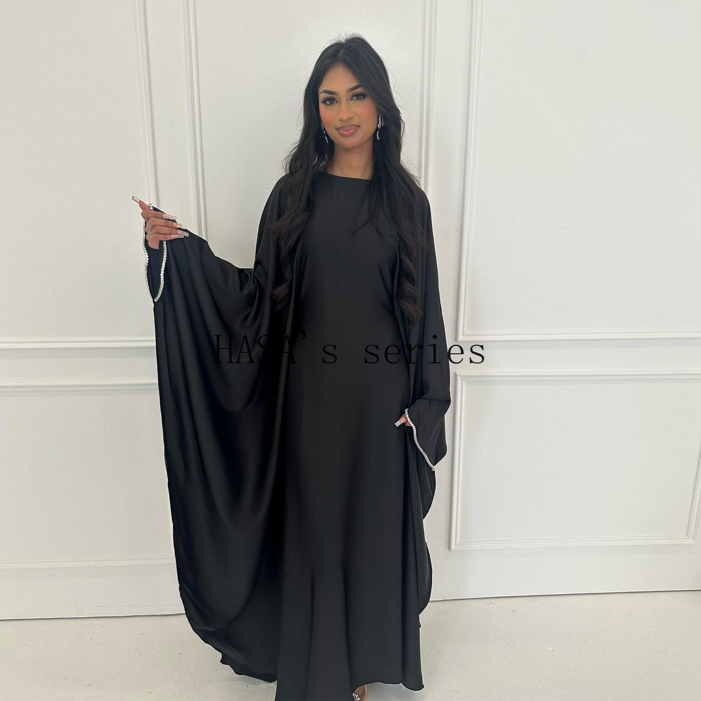 LUMAYA4841 A Minimalist, Beaded, Matte Satin Long Dress with A Subtle and Elegant Design.