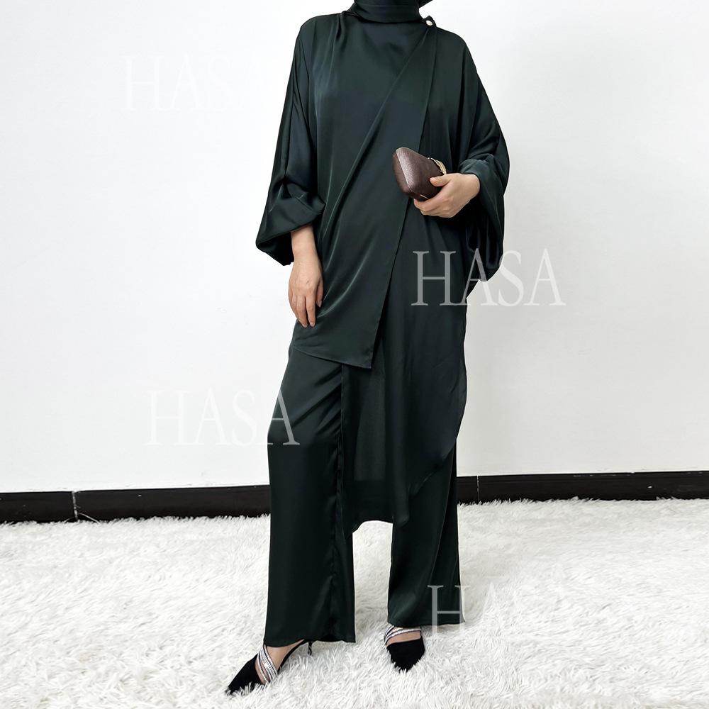 LUMAYA5857 High-end Bright Satin Two-piece Suit (headscarf Not Included), Irregular Design Shows Fashionable Style