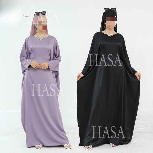 LM6610 Rhinestone-embellished long Abaya dress (headscarf not included)