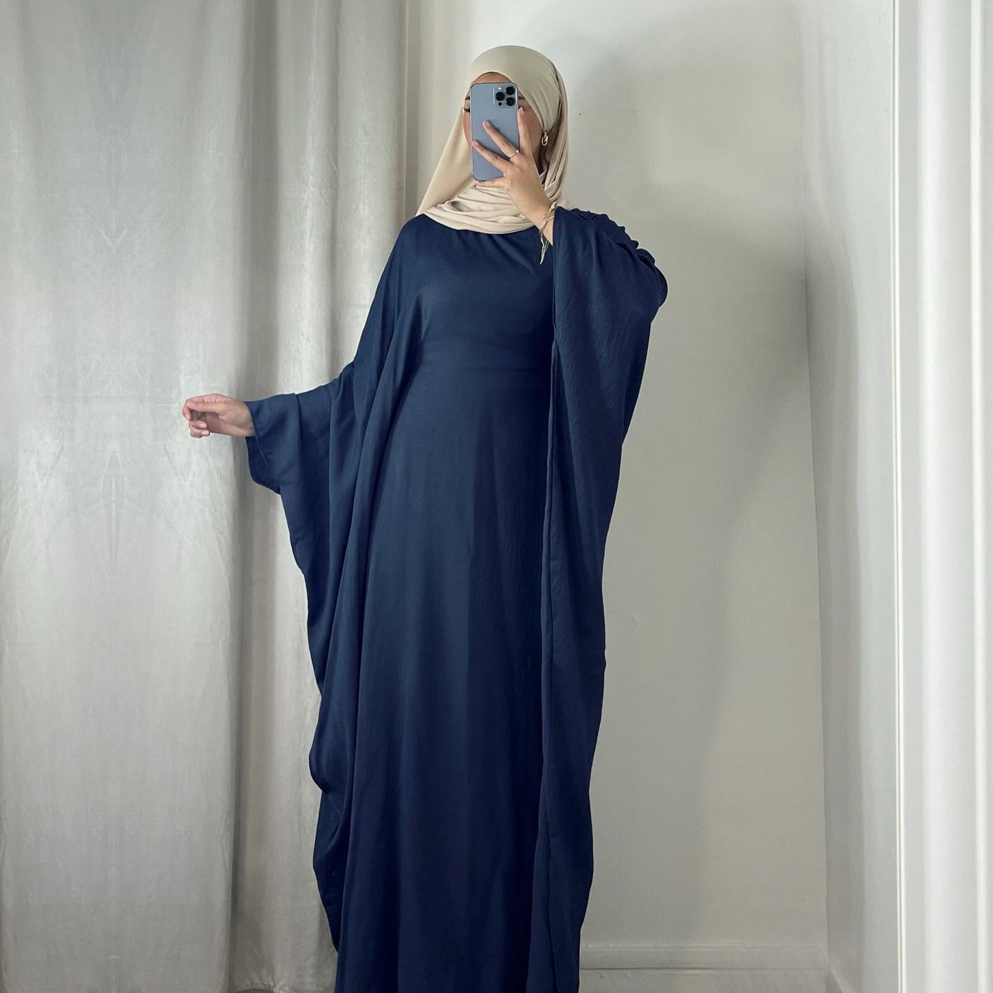 LUMAYA LUMAYA0997 Crepe Kaftan with Built-in Belt Waist Bat Sleeves Dress