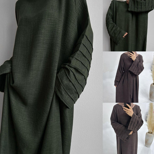 LUMAYA LM1179 Loose Fit Large Crepe Abaya Dress with Belt