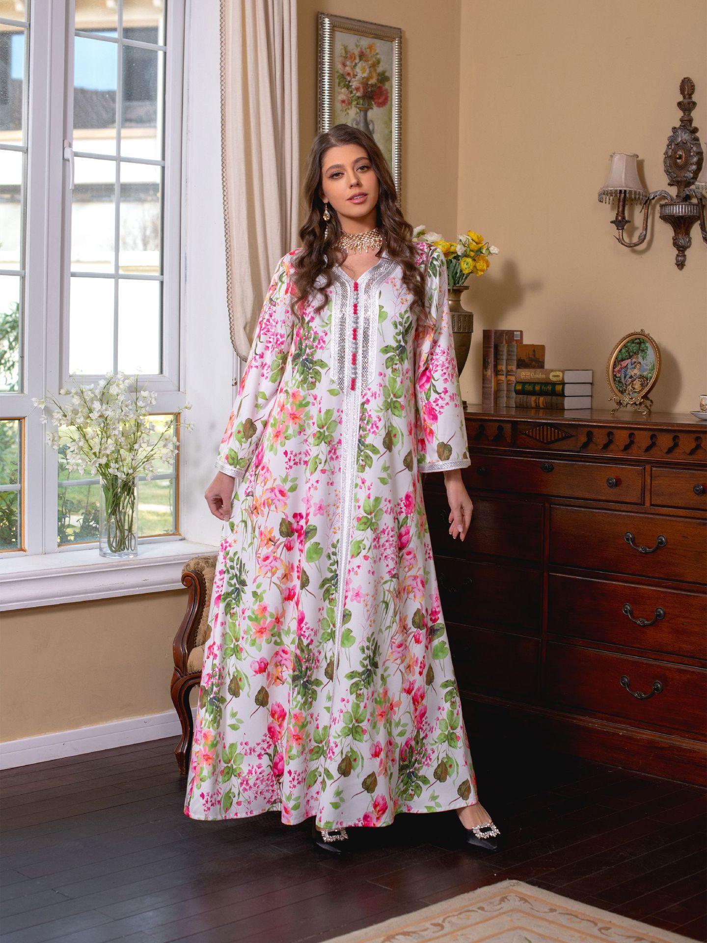LUMAYA LUMAYA1075 Abaya Robe New Printed Rhinestone Dress