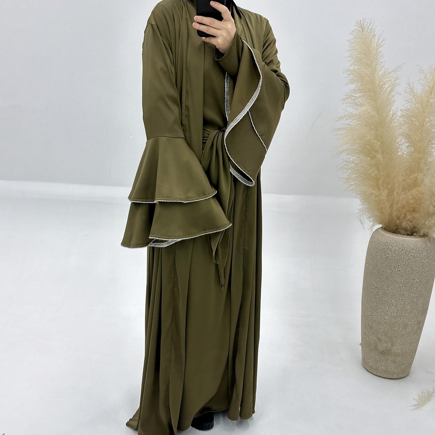 LUMAYA LM1188 3pcs Set Satin Cardigan+Inner Dress+Special Belt