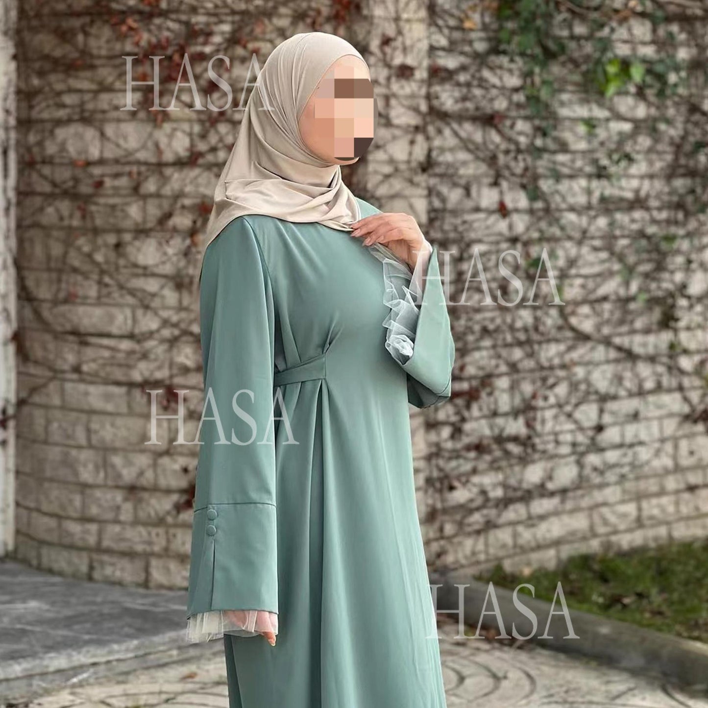 LUMAYASA's series LUMAYA6507 Simple style spliced lace robe dress (headscarf not included)