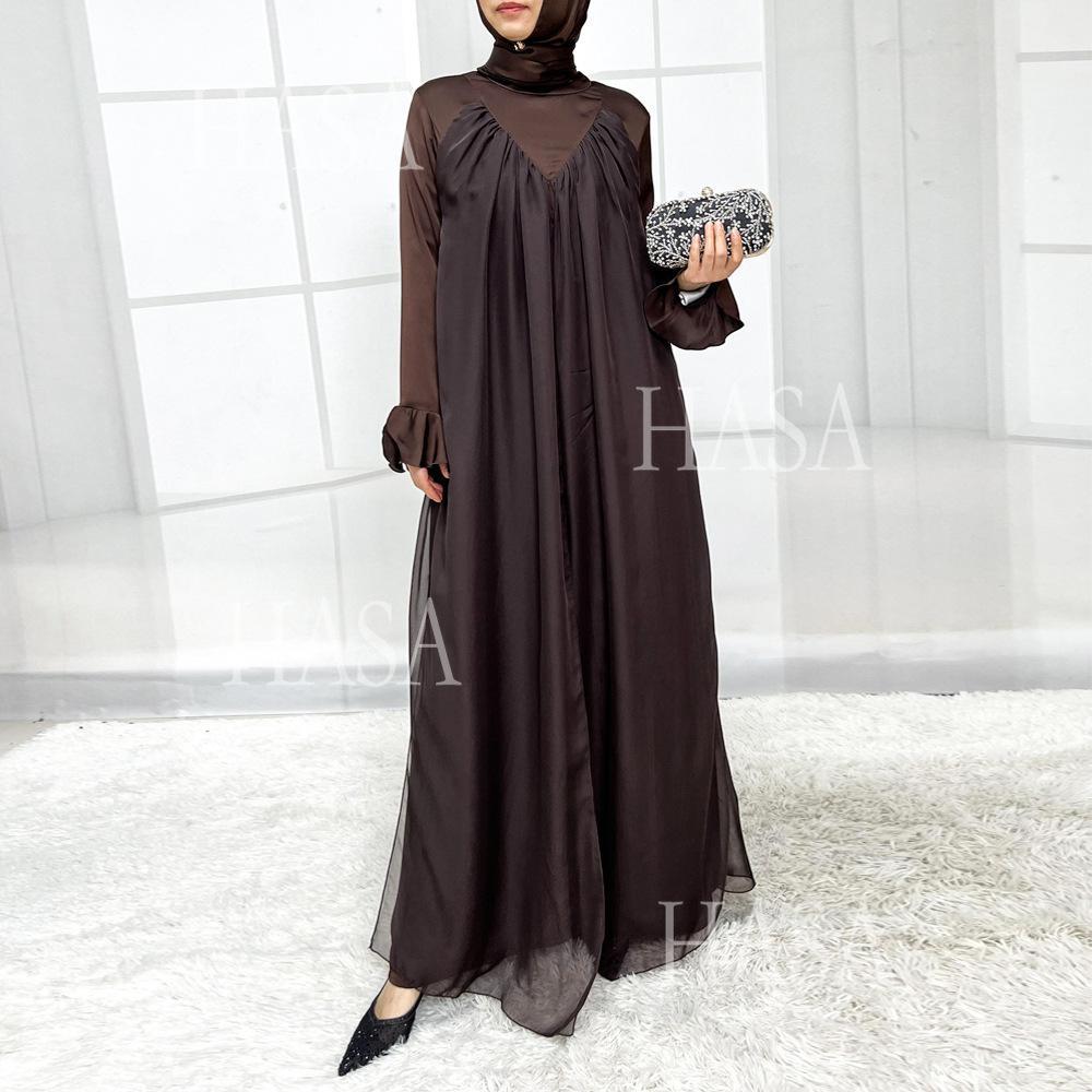 LUMAYA5858 Elegant Bright Satin Robe (without Headscarf), Clever Splicing Creates Multi-faceted CLUMAYArm