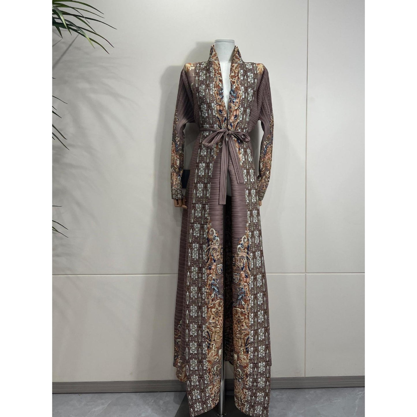LUMAYA6715 Timeless Taupe  Elevated Abaya with Luxurious Patterned Details