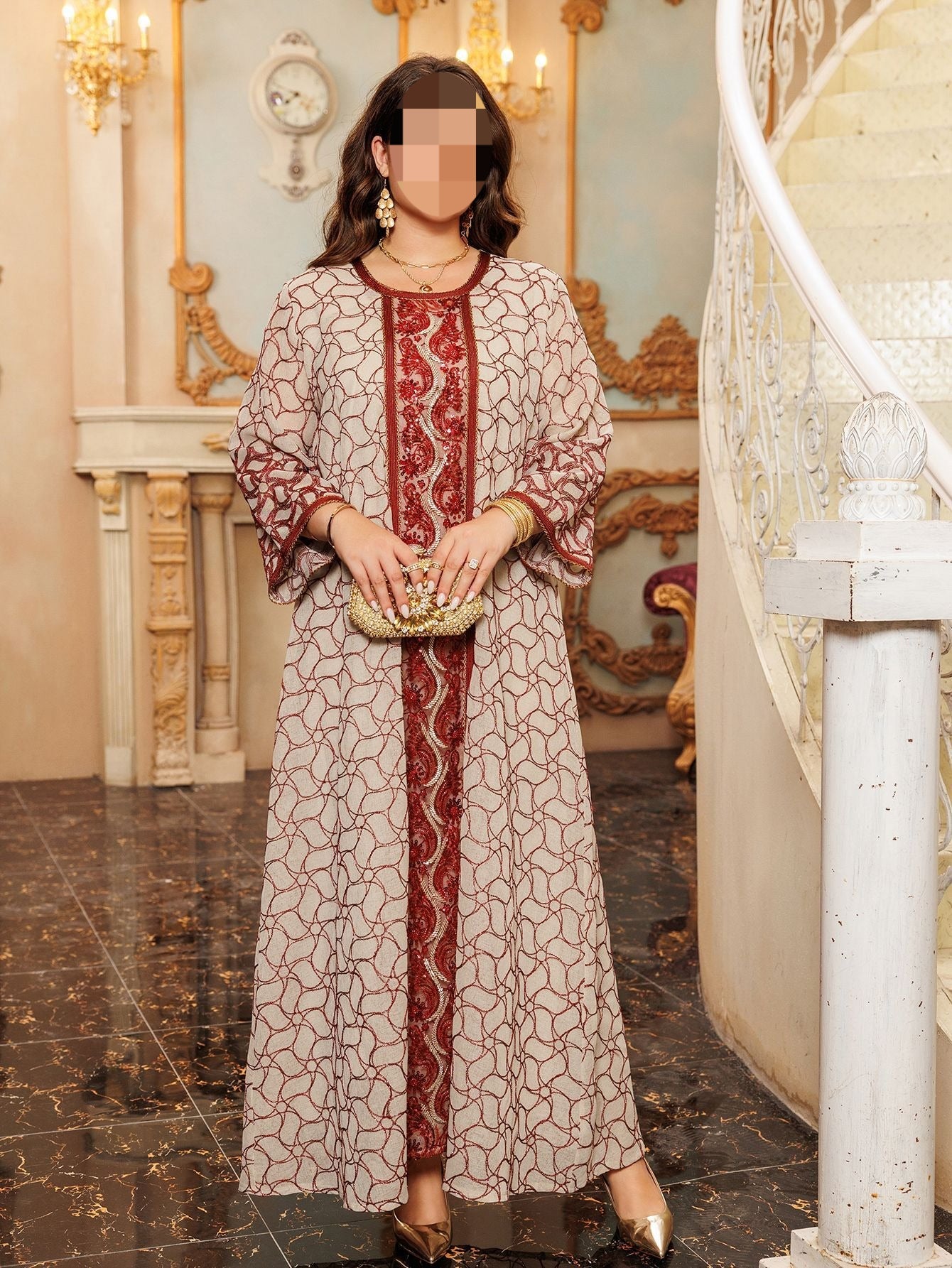LM6668 A Simple and Elegant Long Dress Adorned with Mesh Embroidery.