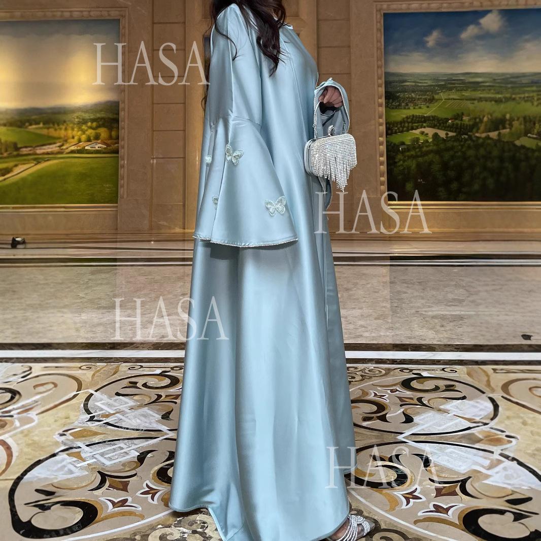 LUMAYA6480 Satin Butterfly Embroidered Dress Robe, Cardigan Two-piece Design